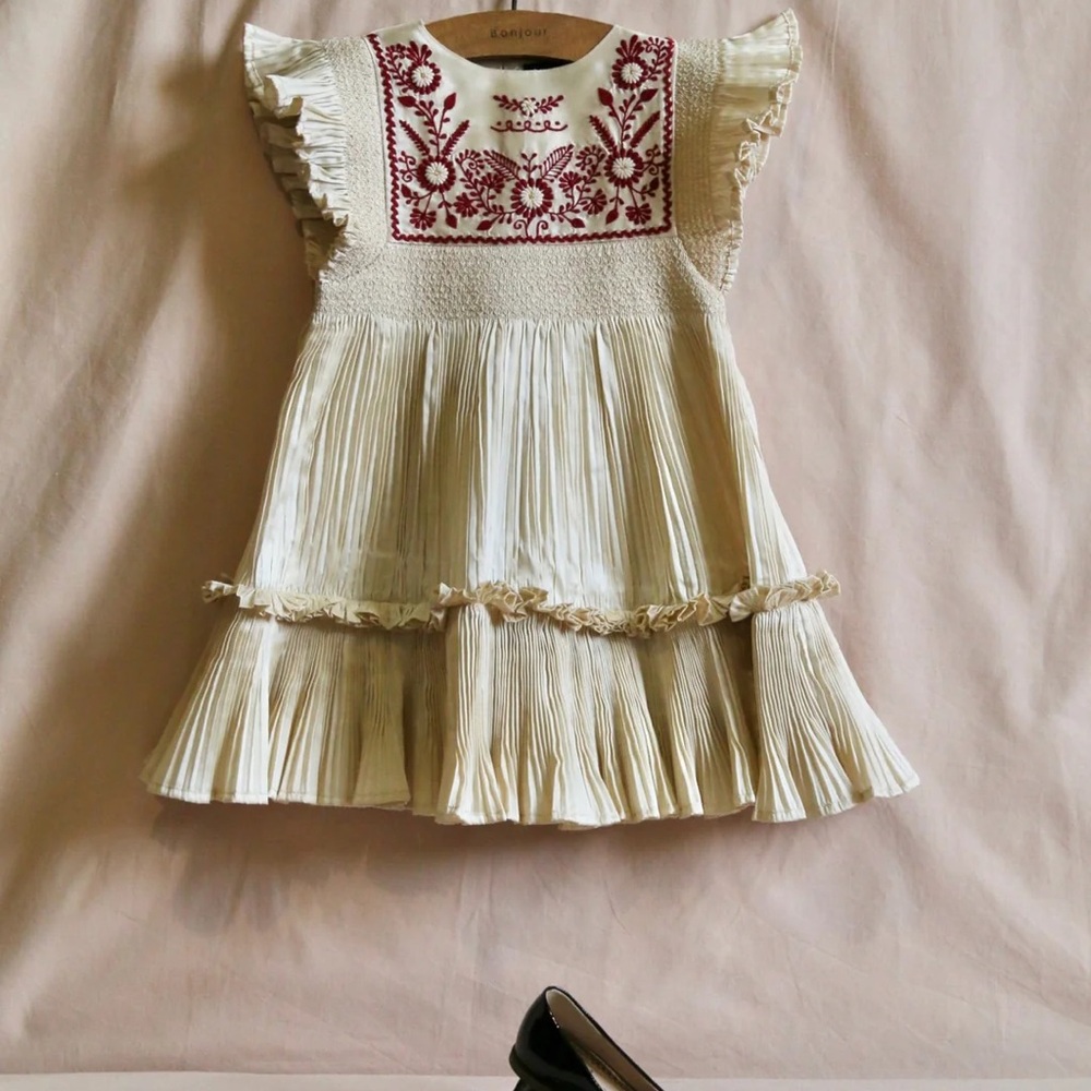 Pleated Dress in Ivory by Bonjour